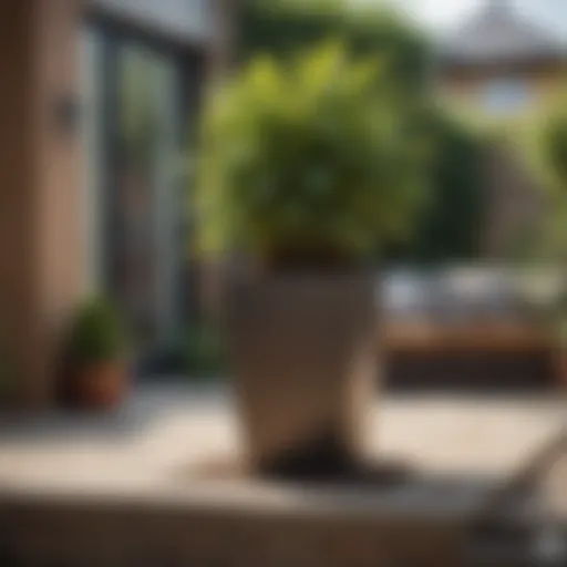 Elegant tall raised planter in a modern garden setting