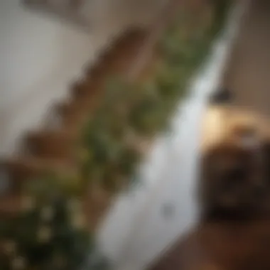 DIY garland crafted from natural materials adding rustic charm to stairs