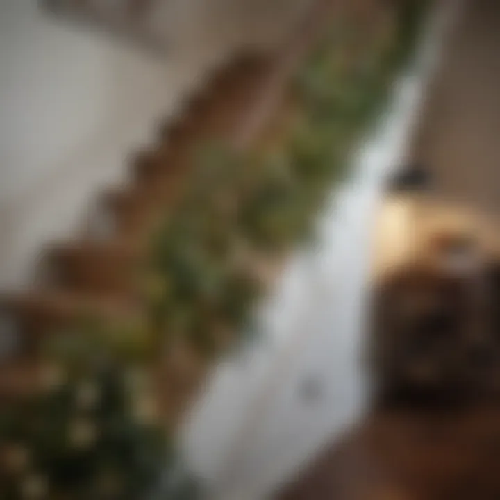 DIY garland crafted from natural materials adding rustic charm to stairs