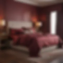 Luxurious bedroom featuring wine colored bed sheets