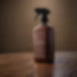 A close-up view of a leather cleaner bottle on a wooden surface