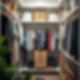 A beautifully organized closet showcasing neatly arranged clothing and accessories.