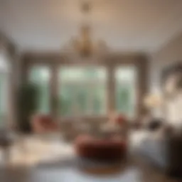 Elegant chandelier illuminating a modern great room