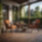 Elegant wooden patio furniture set arranged in a serene outdoor space