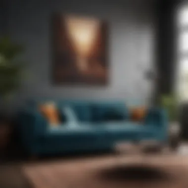 Stylish Velvet Sofa in Modern Decor Stylish interior featuring a velvet sofa in modern decor