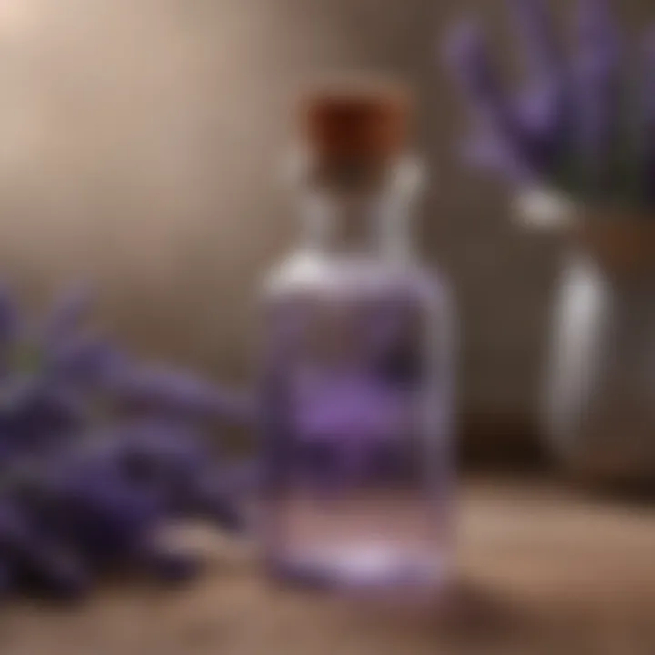 Lavender essential oil in a decorative bottle