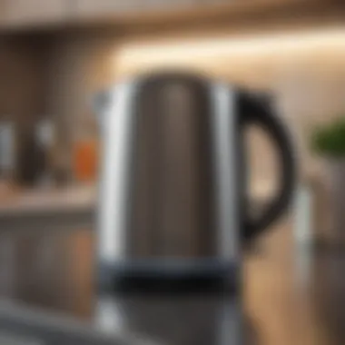 An electric kettle placed on a modern kitchen countertop, blending style and functionality.