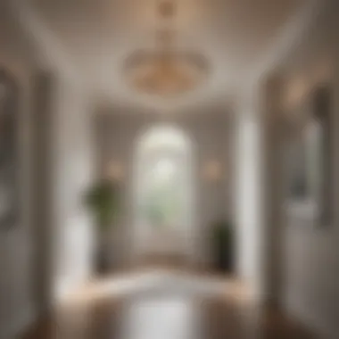 Contemporary entryway showcasing a unique round chandelier