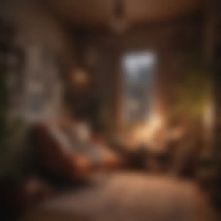 A cozy reading nook illuminated by warm, muted colors