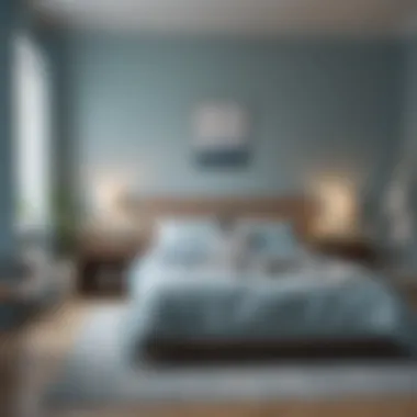 Tranquil Bedroom with Soft Blue Hues A tranquil bedroom painted in soft blue tones