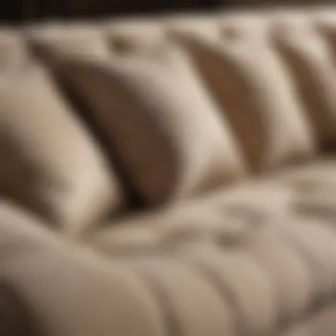 Close-up of fabric texture on a long beige sofa