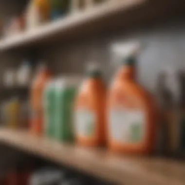 Eco-friendly cleaning products arranged neatly on a shelf