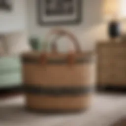 Elegant ombre seagrass Amelia tote basket with lid in a modern living room