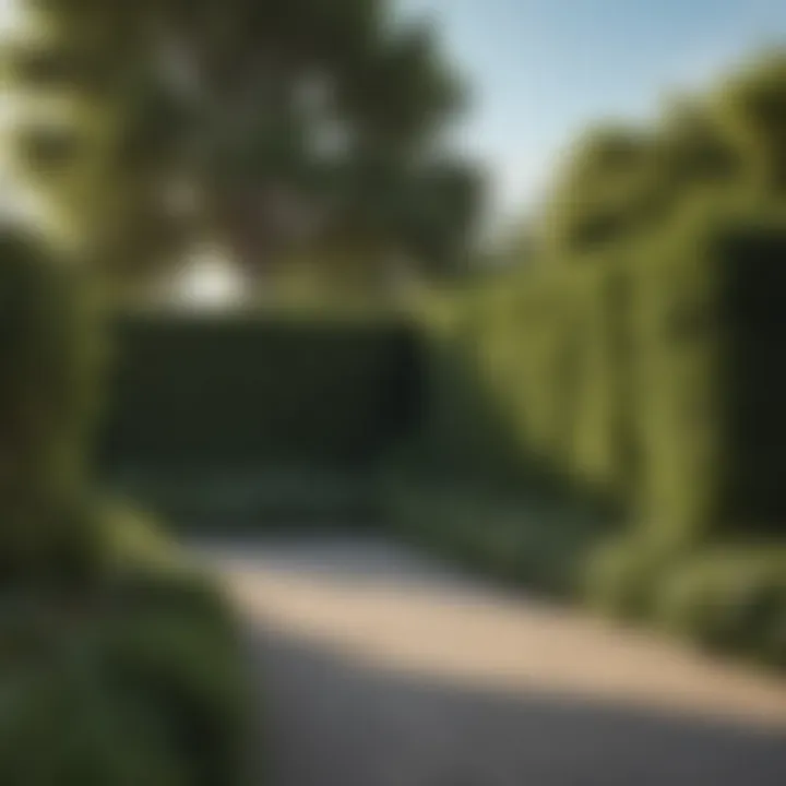 A beautifully landscaped outdoor space featuring a fence hedge