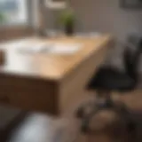 Minimalist office desk design featuring natural wood