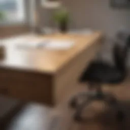 Minimalist office desk design featuring natural wood