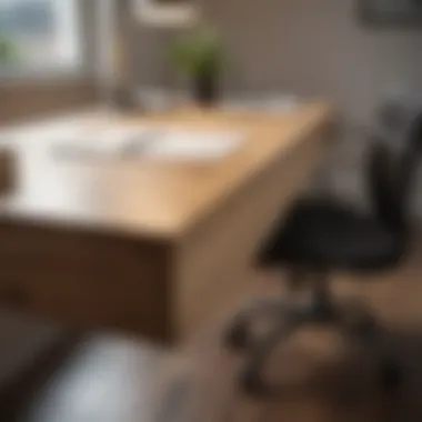 Minimalist office desk design featuring natural wood