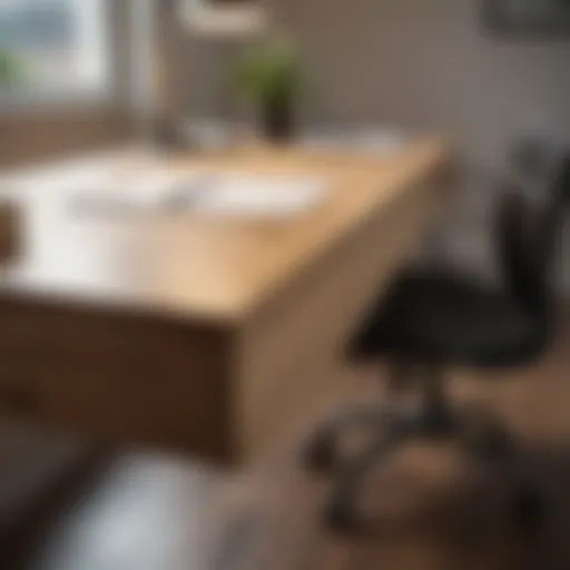 Minimalist office desk design featuring natural wood