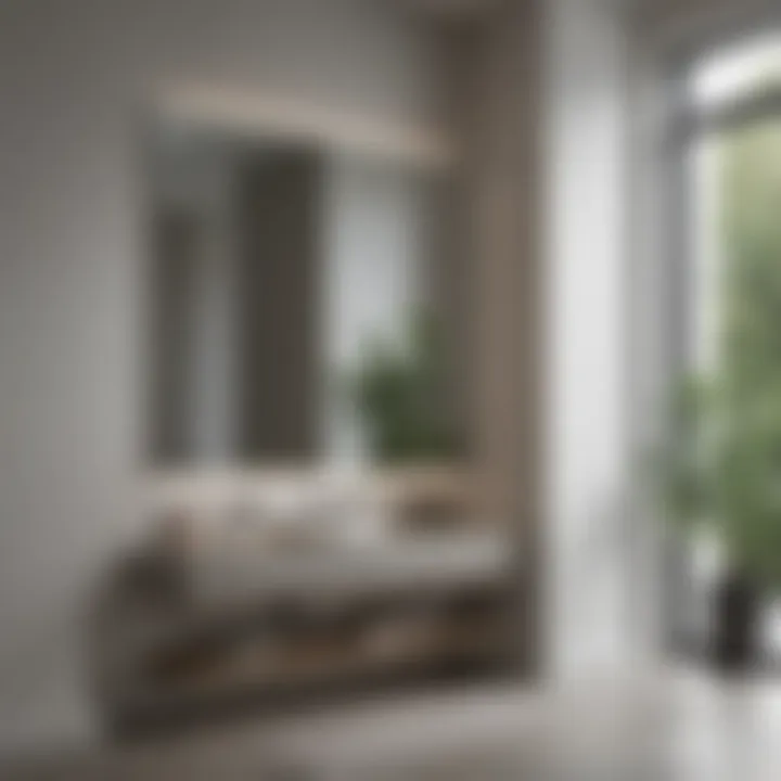 Minimalist entrance with a sleek frameless mirror