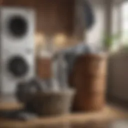 Vinegar bottle beside a laundry basket filled with clothes