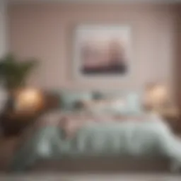 A serene bedroom featuring soft pastel colors