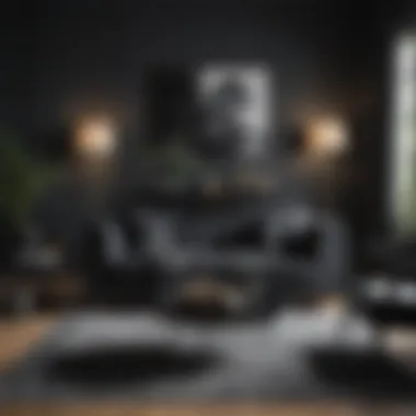 Chic arrangement of black furniture Chic arrangement of black furniture paired with rich textures