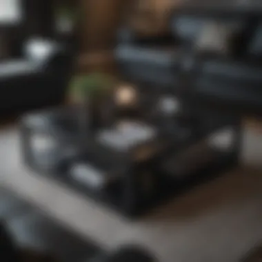 Stylish coffee table in a black-themed area Stylish coffee table in a black-themed living area