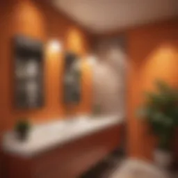 Vibrant warm color palette in a small bathroom
