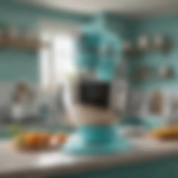 Stylish Tiffany Blue Kitchen Aid mixer in a contemporary kitchen setting