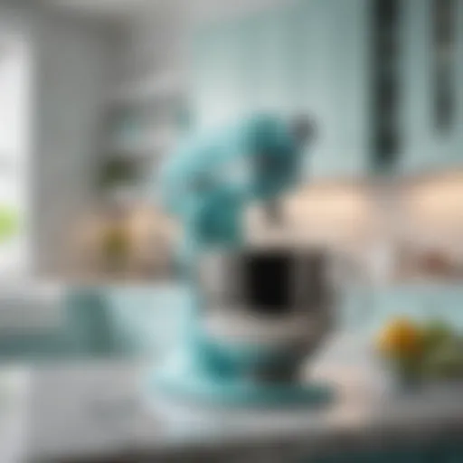 Elegant Tiffany Blue Kitchen Aid mixer on a marble countertop