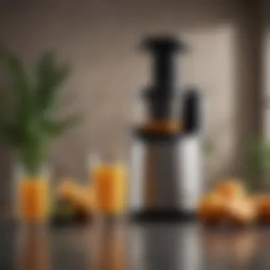 A refreshing glass of juice beside a high-performance juicer