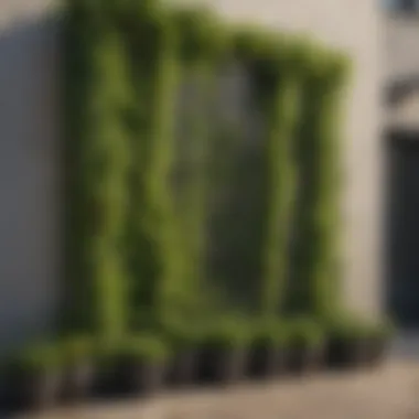 Vertical garden with peas climbing a trellis