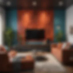 Vibrant living room featuring a bold accent wall