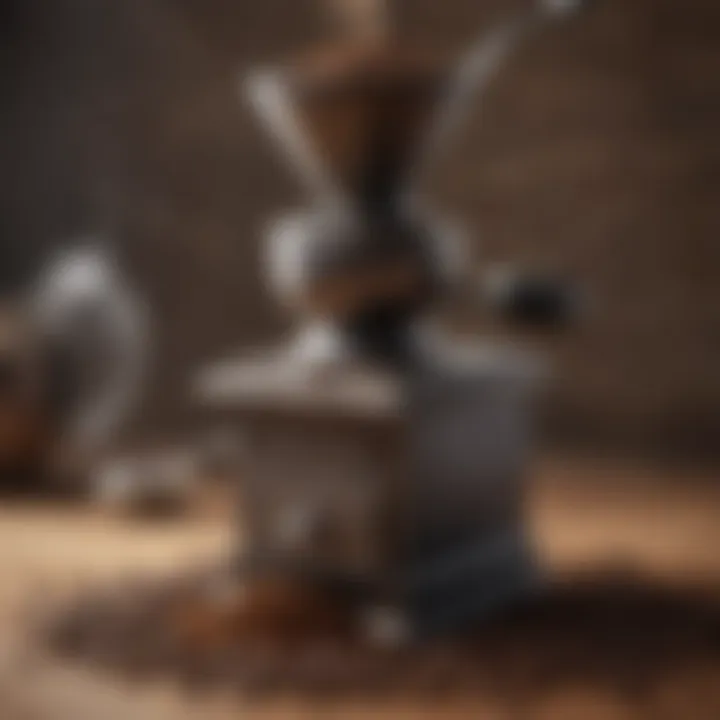 Close-up of coffee beans being ground into fine powder