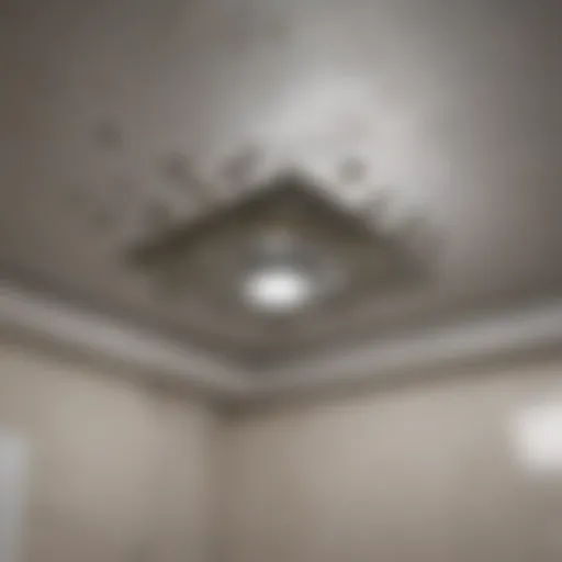 Close-up of mold growth on a bathroom ceiling