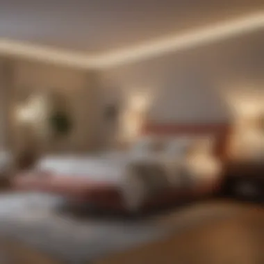 A beautifully arranged bedroom featuring flush lights