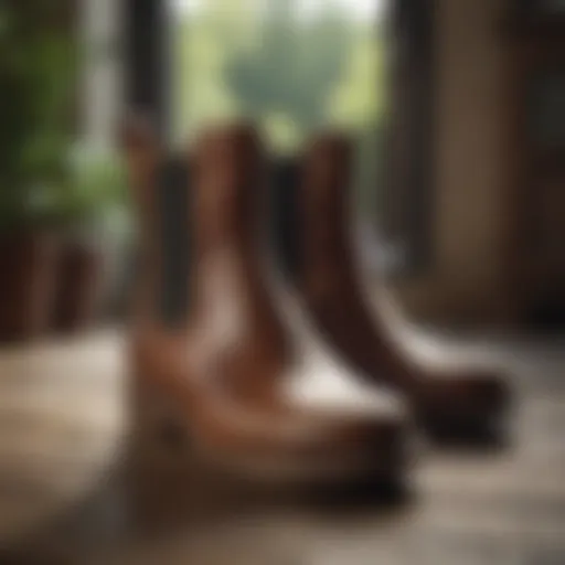 Elegant Chelsea Wellington boots in a rustic setting