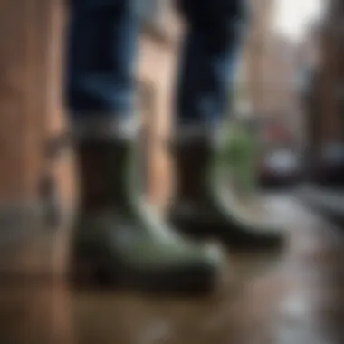 Chelsea Wellington Boots in an Urban Setting Chelsea Wellington boots showcased in an urban environment