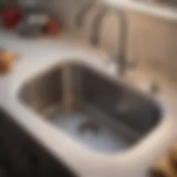 A close-up view of a garbage disposal unit under a kitchen sink.