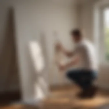 Professional painter applying paint with precision in a well-lit room.