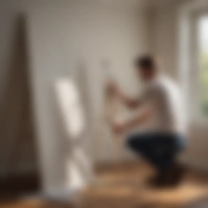 Professional painter applying paint with precision in a well-lit room.