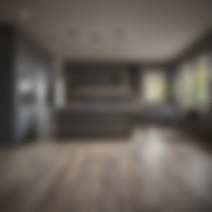 Modern kitchen design incorporating grayish hardwood flooring