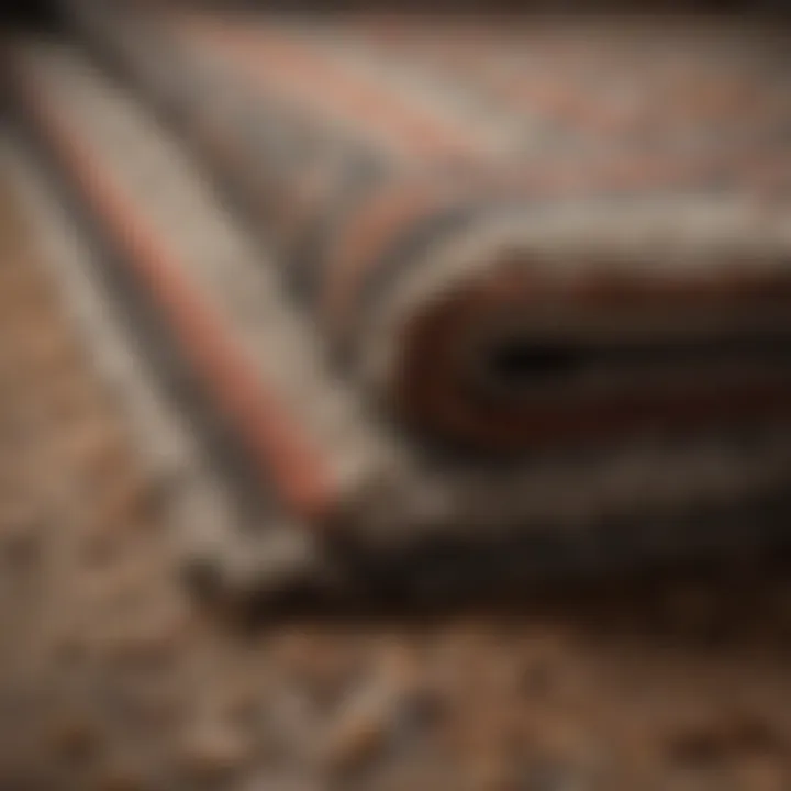 A close-up view of various materials used in low pile rug construction.
