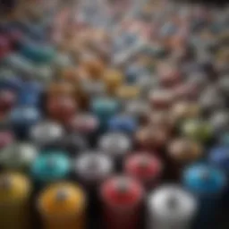 Colorful spray paint cans arranged aesthetically