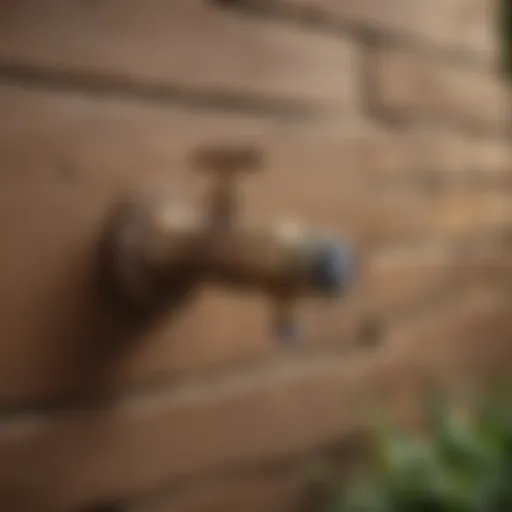 Exterior view of a shut off valve connected to a garden faucet