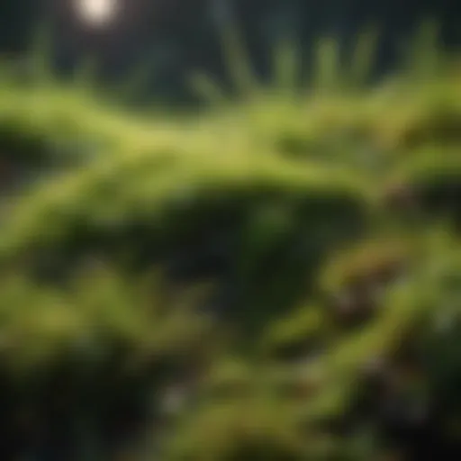 Close-up of lush moss on grass illustrating growth dynamics