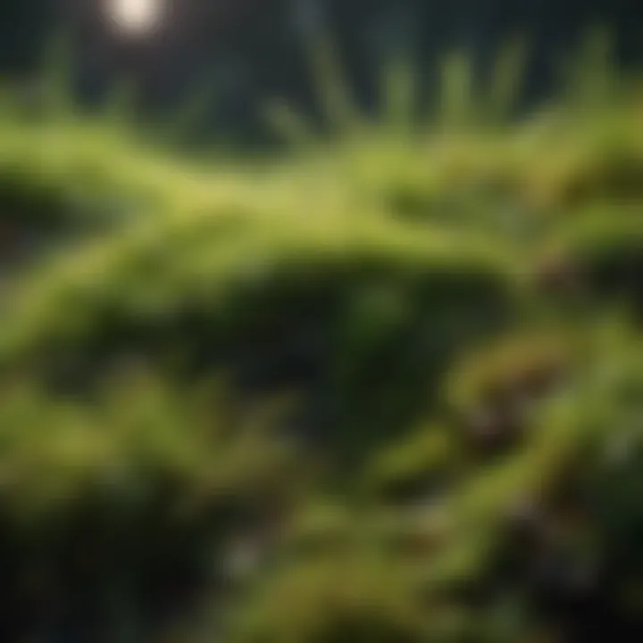 Close-up of lush moss on grass illustrating growth dynamics