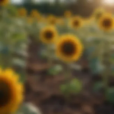 Sunflower field showcasing various growth stages