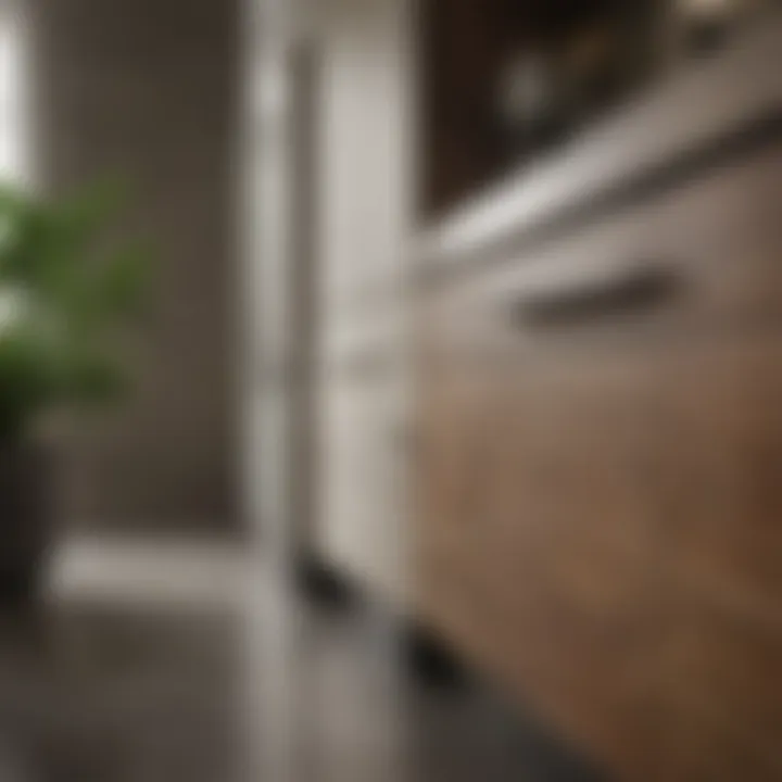 Close-up view of materials used for narrow upper kitchen cabinets.