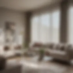 Elegant vertical blinds with a decorative valance enhancing a modern living room